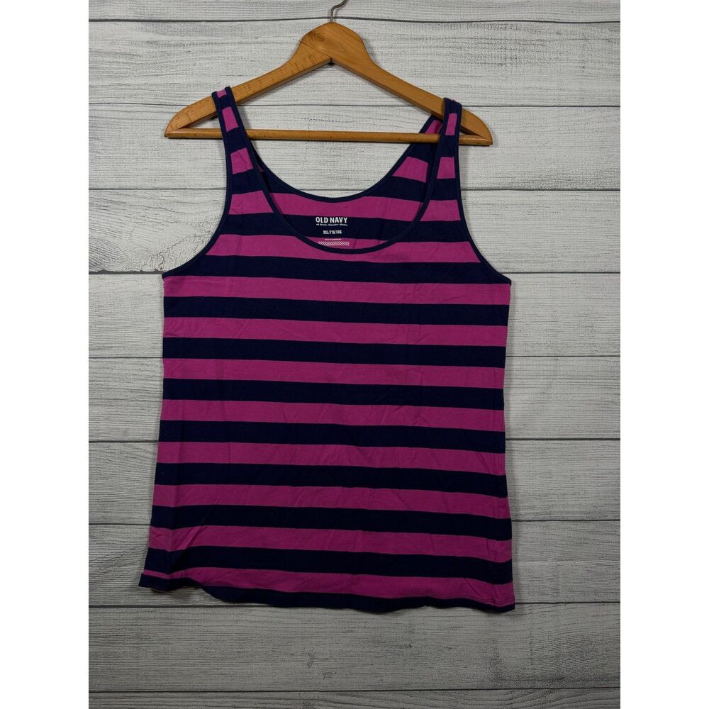 Old Navy Womens XXL Pink Navy Blue Striped Sleeveless Tank Top 4487